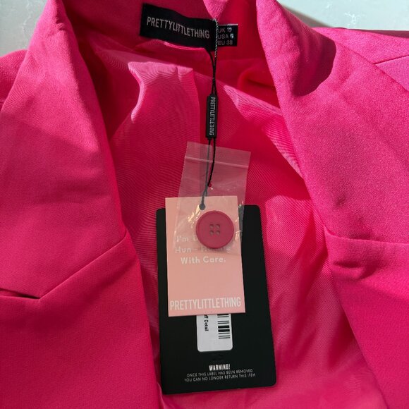 NWT PrettyLittleThing Hot Pink Oversized Blazer with Green Feather Cuffs - Picture 6 of 7